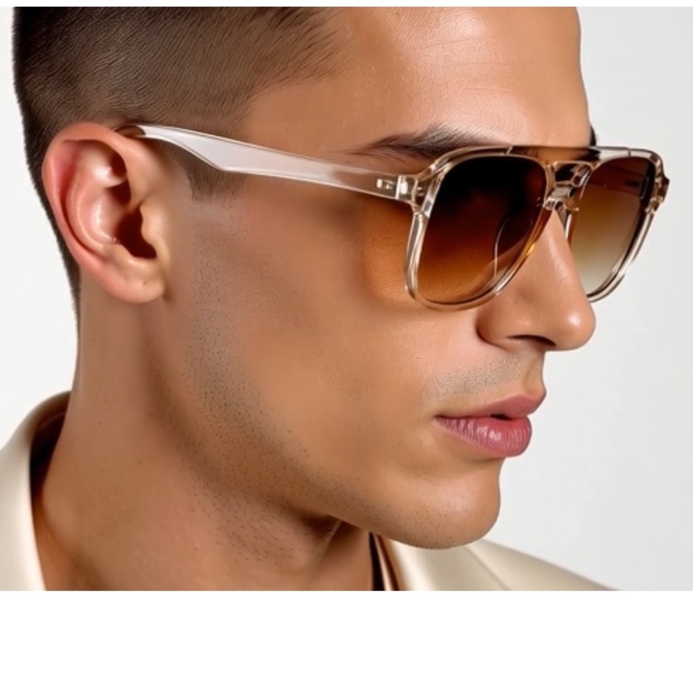 Sunglasses Lightweight Men Comfortable‎ Rectangular Beige Frame Gradient Lens